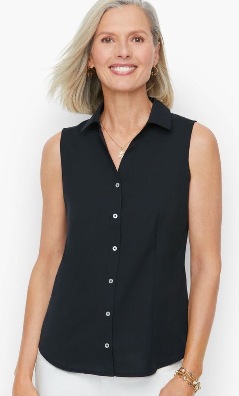 NWT TALBOTS Size 14 No-Iron Sleeveless Black Shirt Blouse